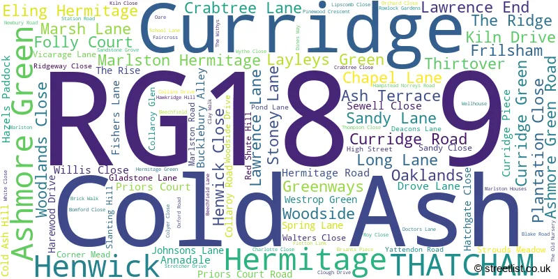 A word cloud for the RG18 9 postcode